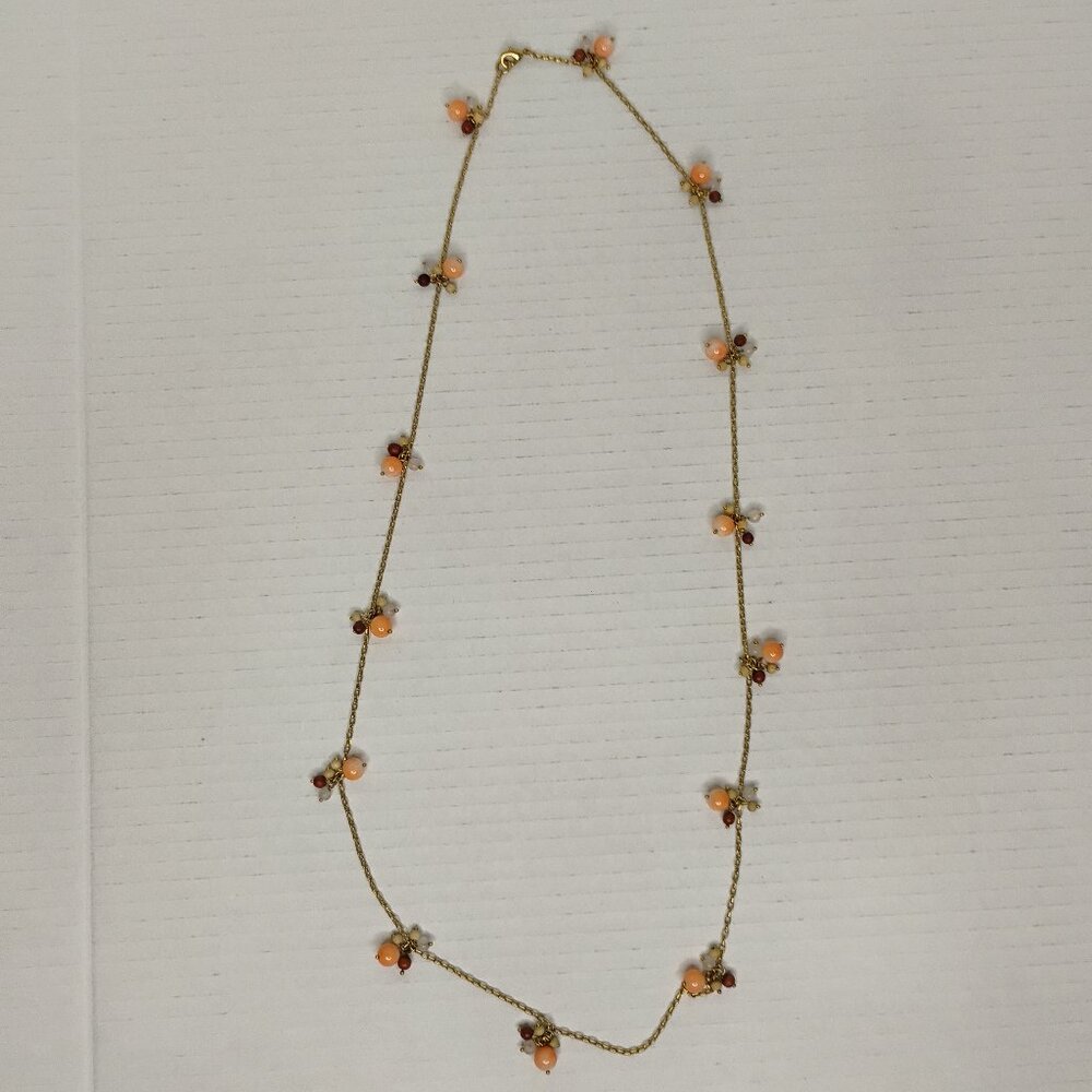 Gently Worn Glass and Wood Bead Necklace – Gold Tone – 17”